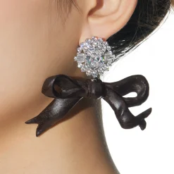 New Material / Wooden Bow Gemstone Earring