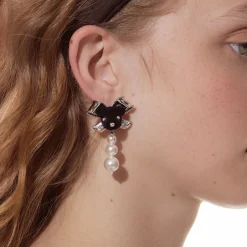 Paradise / Bear Head Bow Pearl Earrings