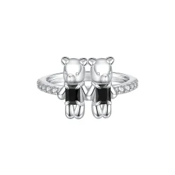 Paradise / Bear Holding Hands Inlaid Stone Ring