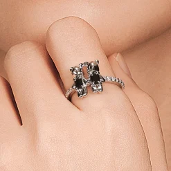 Paradise / Bear Holding Hands Inlaid Stone Ring