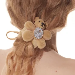 Paradise / Flocked Bear Gemstone Flower Hair Tie