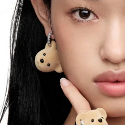 Paradise / Flocked Bear Head Gemstone Earring