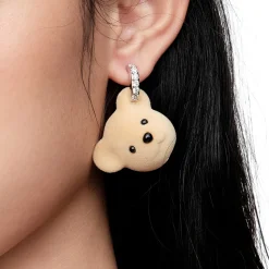 Paradise / Flocked Bear Head Gemstone Earring