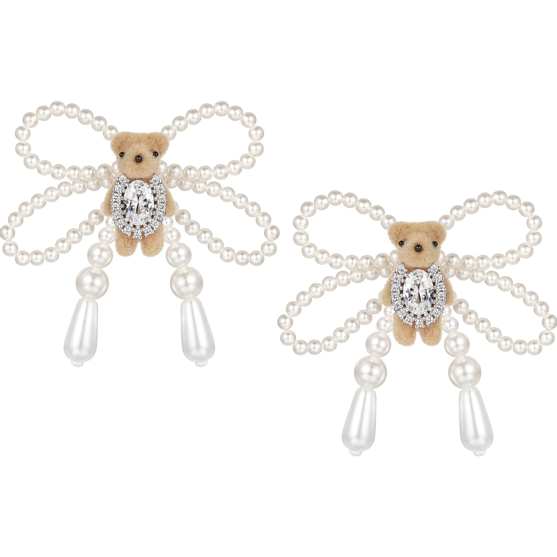 Paradise / Mini Flocked Bear Pearl Bowknot Earring