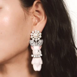 Paradise / Pearl Flower Plush Rabbit Earring