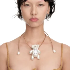 Paradise / Pearl Limbs Bear Leather Chain Necklace