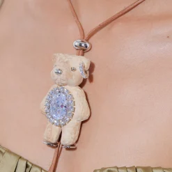 Paradise / Wooden Bear Gemstone Leather Chain