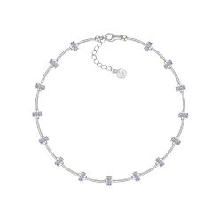 Ripple / Curved Silver Tube Gem Bead Short Necklace（Bracelet）