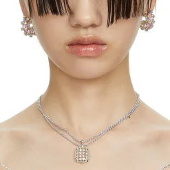 Ripple / Grid gem double connection Necklace