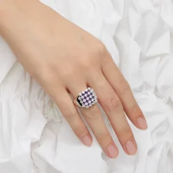 Ripple / Grid Gem Square Ring
