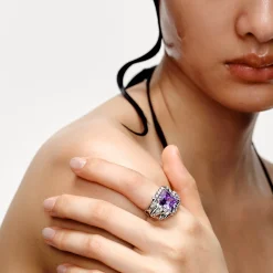 Ripple / Liquefied square zircon Ring