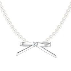 Ripple / Metal Bowknot Pearl Necklace