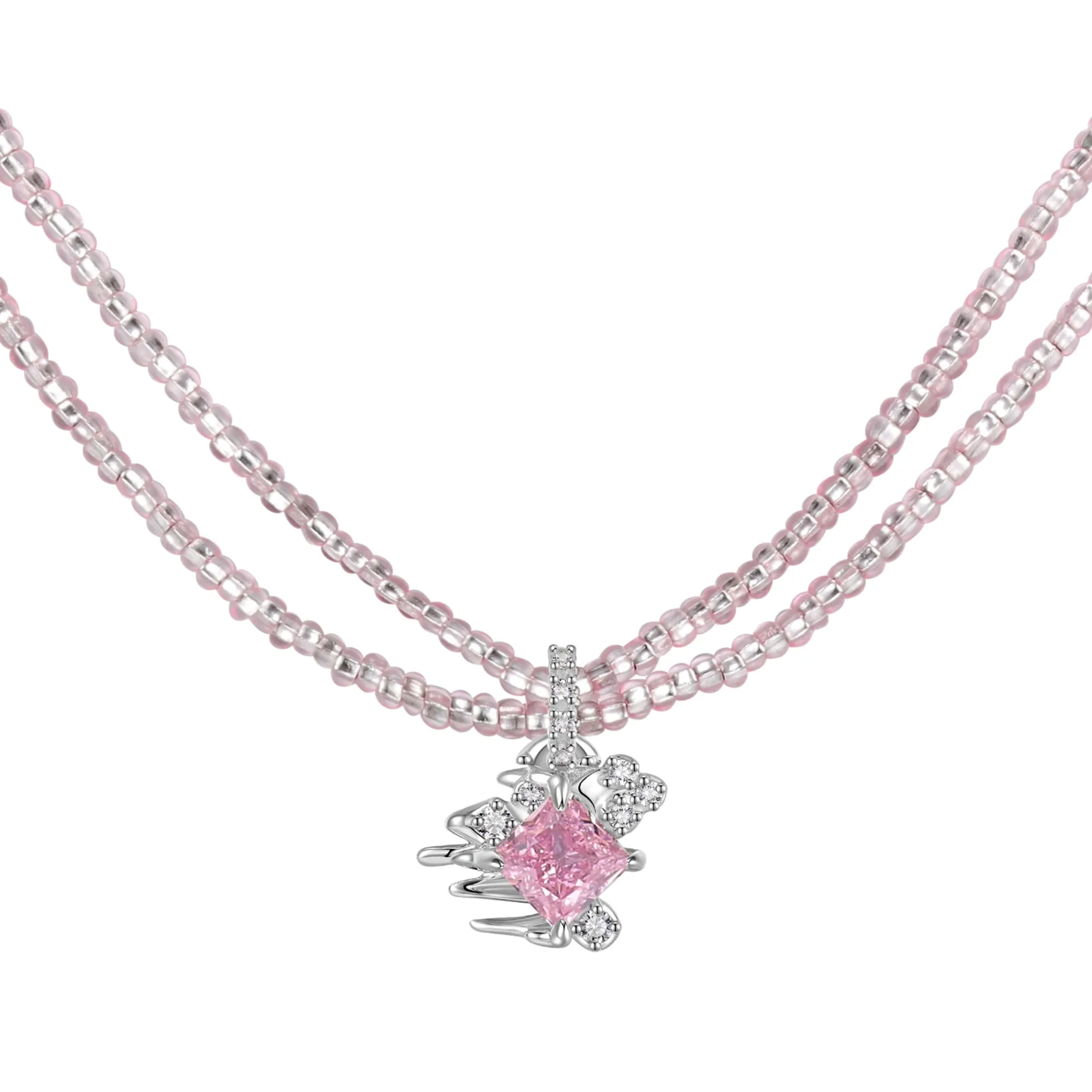 Ripple / Multi-color Rhombic zircon Necklace