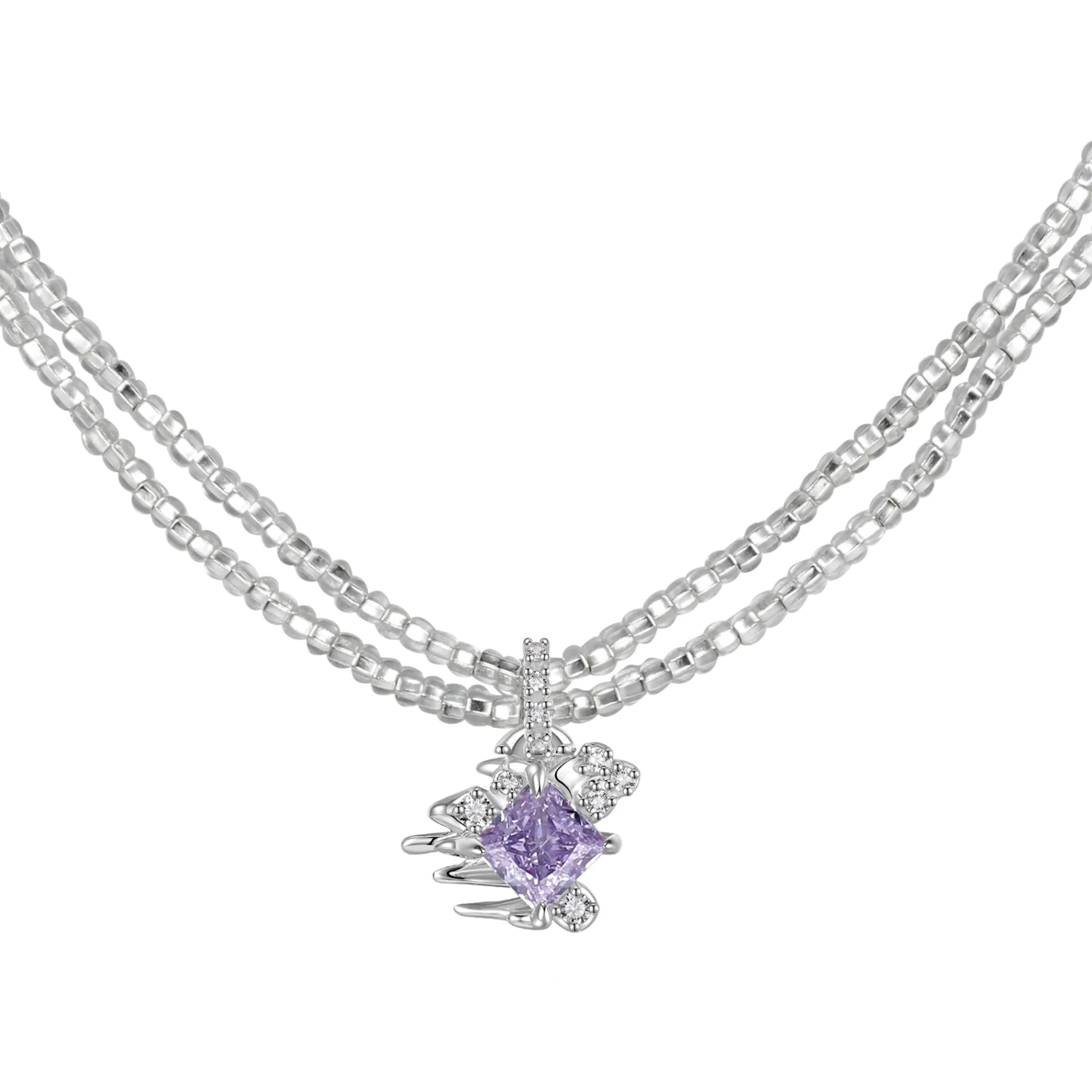 Ripple / Multi-color Rhombic zircon Necklace