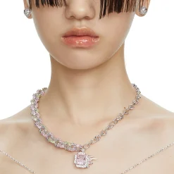 Ripple / Pave gemstone chain stitching necklace