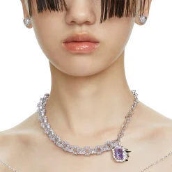 Ripple / Pave gemstone chain stitching necklace