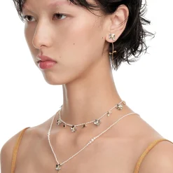 Ripple / Square Flower Pearl Chain Chocker