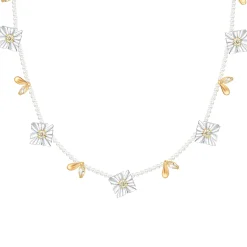 Ripple / Square Flower Pearl Chain Chocker