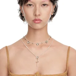 Ripple / Square Flower Pearl Chain Necklace