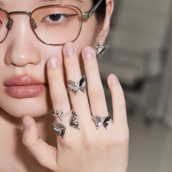 Ripple / V Butterfly Ring Set