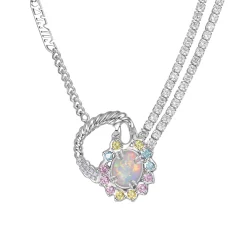 Tasty / Flat Candy Opal Floral Hoop Layers Necklace