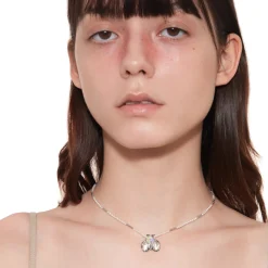 Tasty / Heart Shape Metal Pendant Pearl Necklace