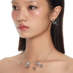 Tasty / Heart Shape Opal Turquoise Twins Fairy Earring
