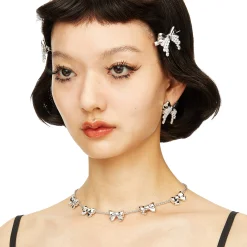 YVMIN X SHUSHUTONG / Layers Zircon Metal Bow Earrings