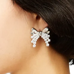 YVMIN X SHUSHUTONG / Layers Zircon Metal Bow Earrings